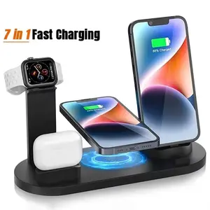 7 In 1 Wireless Charger Stand For iPhone 1-12 Apple Watch 9/8/7/6 Airpods Pro2/1 Phone Chargers Fast Charging Dock Station