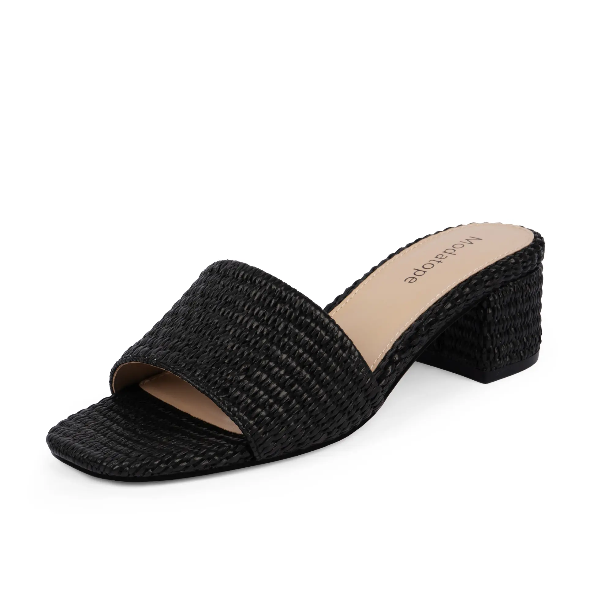【Modatope】 Braided Sandals Women Chunky Heel Square Toe Sandals for Women Open Toe Heeled Mules