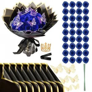 24/36 Pcs Glitter Roses Bouquet DIY Fake Flowers Set with 3D Butterflies Crown Alphabet Stickers Ribbon Mother's Day Gift for Mom Girlfriend Wife Women Valentine's Day Birthday Engagement Wedding Anniversary Graduation Gift TikTok Viral Aesthetic Craft