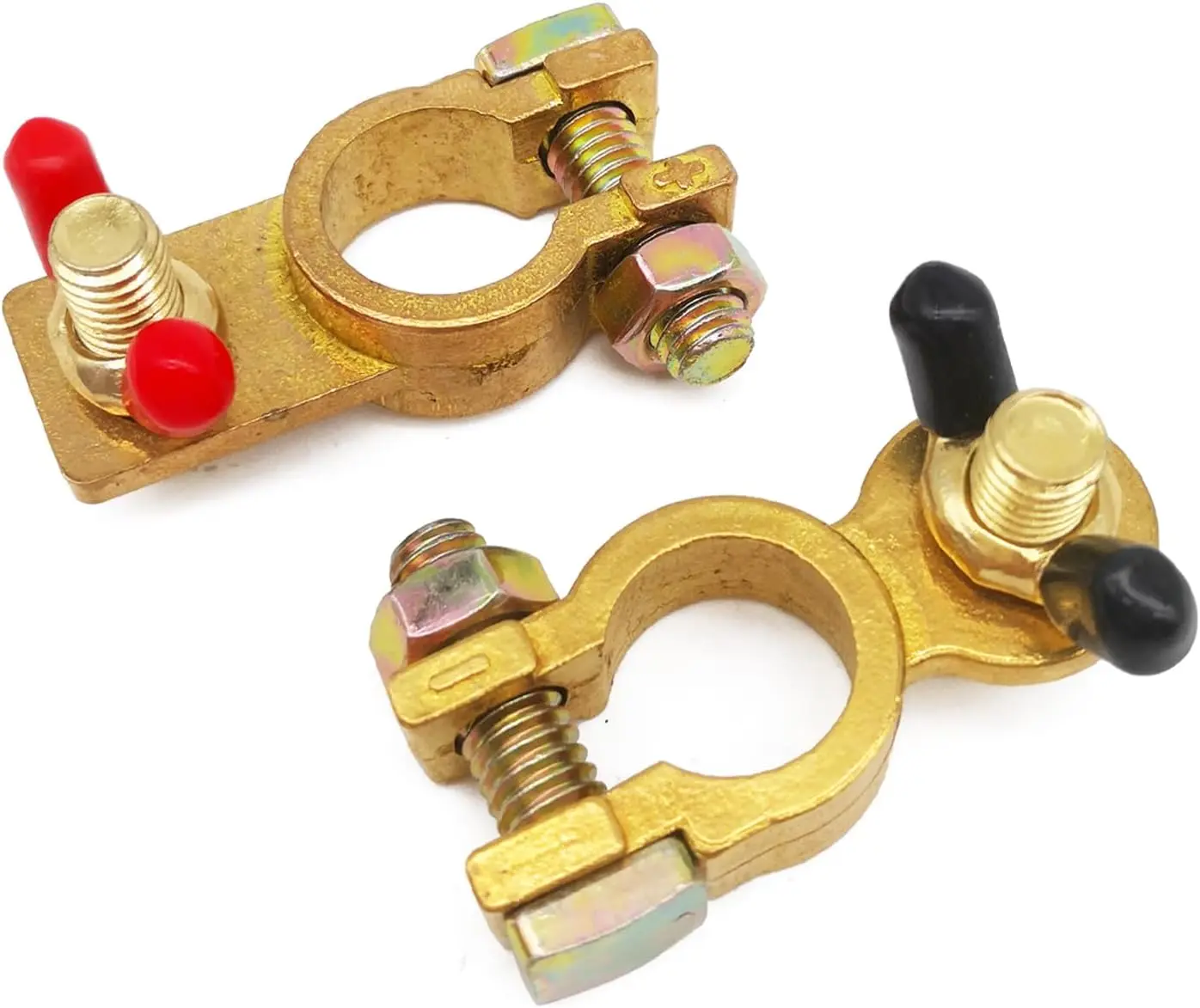 1 Pair Battery Terminals Solid Brass Clamps Connectors with Color Coded Wing Nuts, Top Post Battery Terminal with Anti Corrosion Pad for RV Motorbike Car Truck Boat Caravan