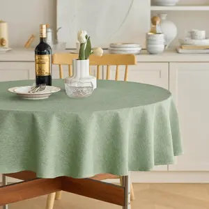 Faux Linen Round Tablecloths 60 inch For Dining Table, Waterproof Decorative Texture Rustic Fabric Anti-Scratch Table Cloth Cover For Kitchen Farmhouse (60 Inch,Round (2-4 Seats),Sage Green)