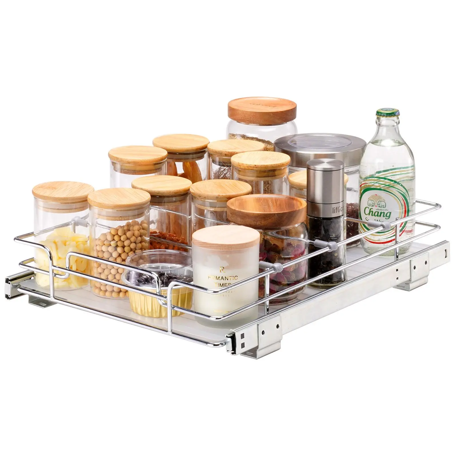 VEVOR 12"W x 17"D Heavy-Duty Pull Out Cabinet Organizer, Chrome-Plated Steel Metal Sliding Drawers with Adjustable Shelf, Durable Kitchen Organization Solution for Home Kitchen Cabinets, Get Organized