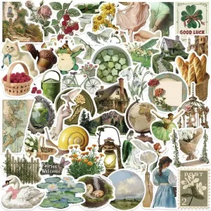 Vintage Country Life Series Sticker, 50pcs Watercolor Cartoon Decorative Sticker, DIY Decals for Water Bottle, Laptop, Phone Case, Scrapbooking, Journal Making, Ornaments