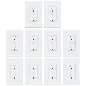 10 Pack GFCI Outlets 15 Amp, Outdoor Weather Resistant (WR), Self-Test GFI Receptacles with LED , Ground Fault Circuit Interrupter, Screwless Wallplate Included, UL Listed, White