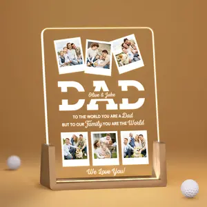 Personalized Plaque Photo Frame for Dad - Father's Day gift, Birthday Gift for Dad, To the World You Are A Dad To Our Family You Are The World, Custom Gift for Grandpa, Father's Day Gift idea 2024