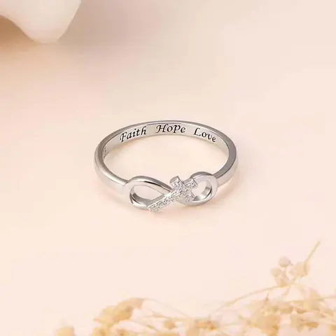"Faith Hope Love" Symbolic Personalized Infinity Cross Ring with Zircon, Number 9 Adults' Adjustable Couple's Jewelry, Rings for Women, Daily or Gift Wear