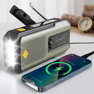 2000mAh Solar Crank Emergency Flashlight, NOAA Weather Radio, USB-C Rechargeable, AM/FM, SOS Beacon, High-Intensity LED for Outdoor Survival, Camping Gear, Emergency Preparedness Kit