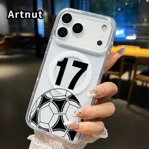 Numbered Soccer Ball Pattern Magnetic Phone Case for iPhone 17 16  Pro Max Plus 15 14 13 12 11 Air E Anti-Yellowing Shockproof Lightweight Transparent Acrylic Large Hole Soft Cover Supports Wireless Charging