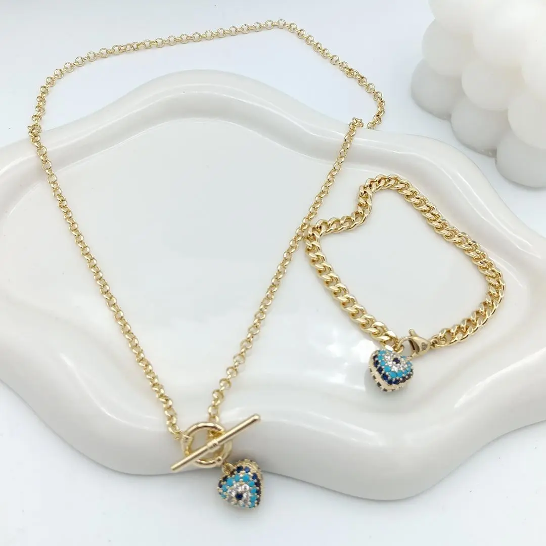 Yordy Choker set with Turkish eye foll zirconia, set for women with 14k gold plating, high quality. Necklace Good Vibes