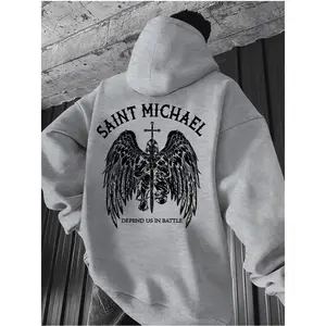 Saint Michael Unisex Graphic Hooded Sweatshirt, Christian Archangel Wings Artwork with Front Cross Detail, Faith Inspired Catholic Style for Men Women, Cozy Fall Winter Wear, Christmas New Year 2026 Gift, Made in USA