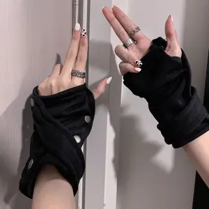 Gothic dark versatile ins half-finger gloves, super cool for couples, hip-hop street dance fingerless sleeves, trendy for students, men and women