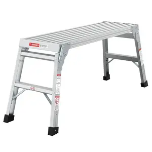 Aluminum Work Platform Large Size Step Stool Folding Portable Work Bench 40" Width Telescopic Feet 22" -27.5" Height Adjustable ANSI Capacity 225 LBS 40"