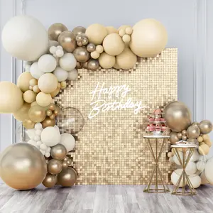 KEQU 4*6 Ft light gold reflective wall background with 24 pieces of gold glitter background decoration, photo background decoration for birthdays, New Year's, Valentine's Day, Christmas, anniversaries, engagement decoration banner decoration