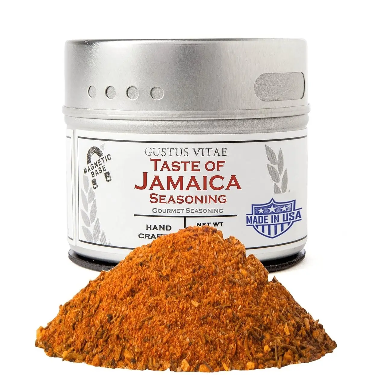 Taste of Jamaica | Authentic Gourmet Jerk Seasoning | Artisanal Spice Blend | Non GMO, All Natural | Handmade in Small Batches in USA | GLP-1 Friendly | Magnetic Tin | 1.5 Ounce | Gustus Vitae | #6