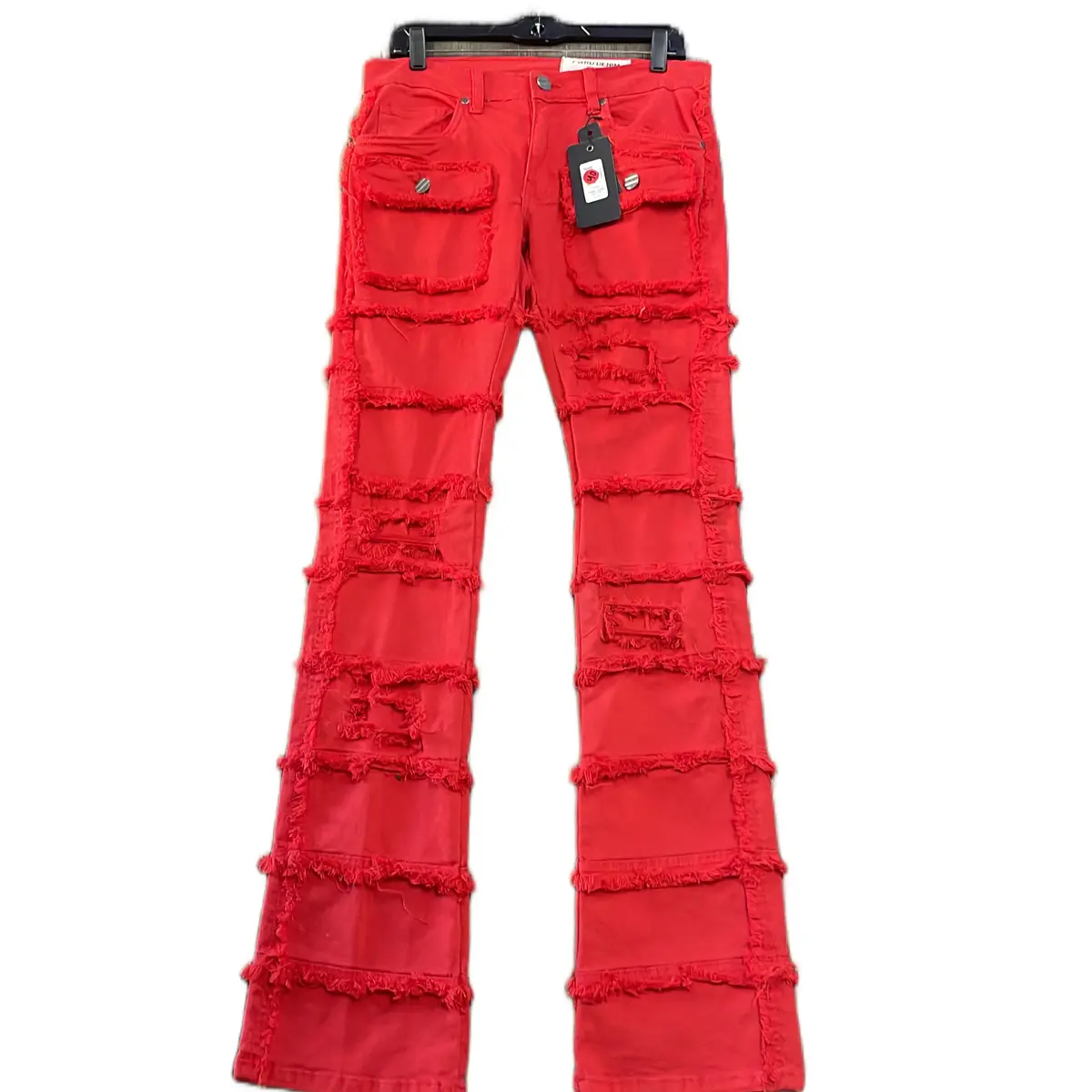 Red Stacked Jeans - mens Bottom, Red Color, Casual Style, Versatile Design for Everyday Wear -men’s wear