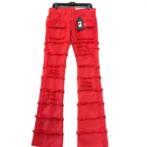 Red Stacked Jeans - mens Bottom, Red Color, Casual Style, Versatile Design for Everyday Wear -men’s wear
