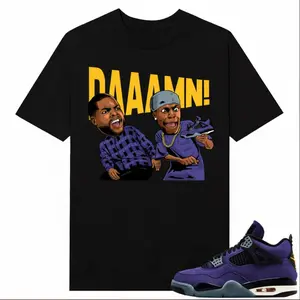 Lakers 4s Sneaker Match Tees Black Daaamn Unisex Streetwear