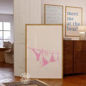 Preppy Coastal Wall Art – Trendy Beachy Print, Girly Aesthetic Poster for Dorm Room Decor, Unframed, Room Decor