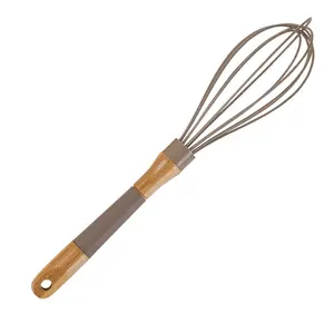 Silicone Whisk with Wood Handle - Yellow Whisk Head, Perfect for Pancake Batter, Eggs, Cake Mix, Blending, Gravy and Sauces