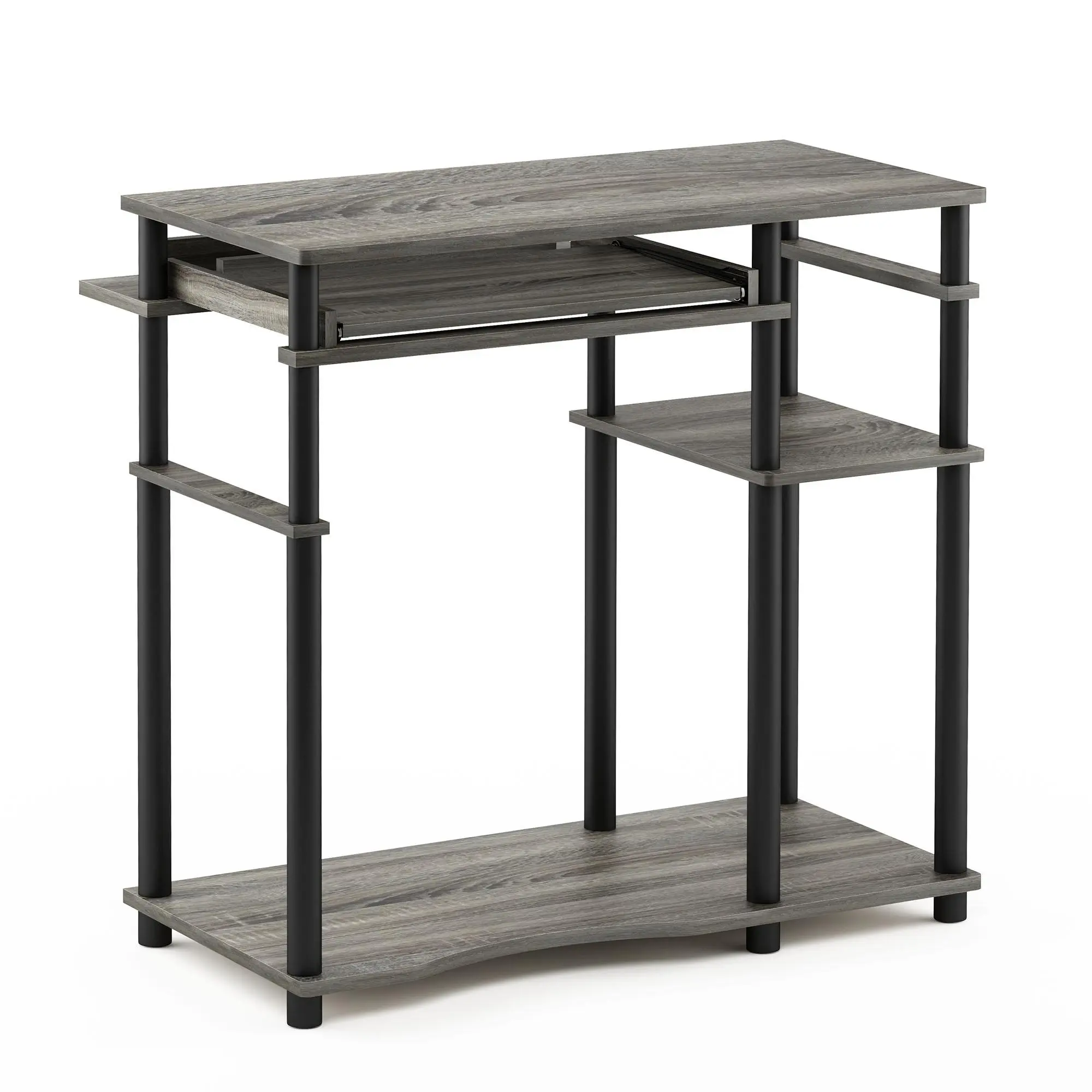 ABBOTT French Oak Composite Wood Desk - 31.5-in Small-Space Desk with Keyboard Tray, Storage Shelf, Ideal for Bedroom, Home Office, Composite Wood Desks