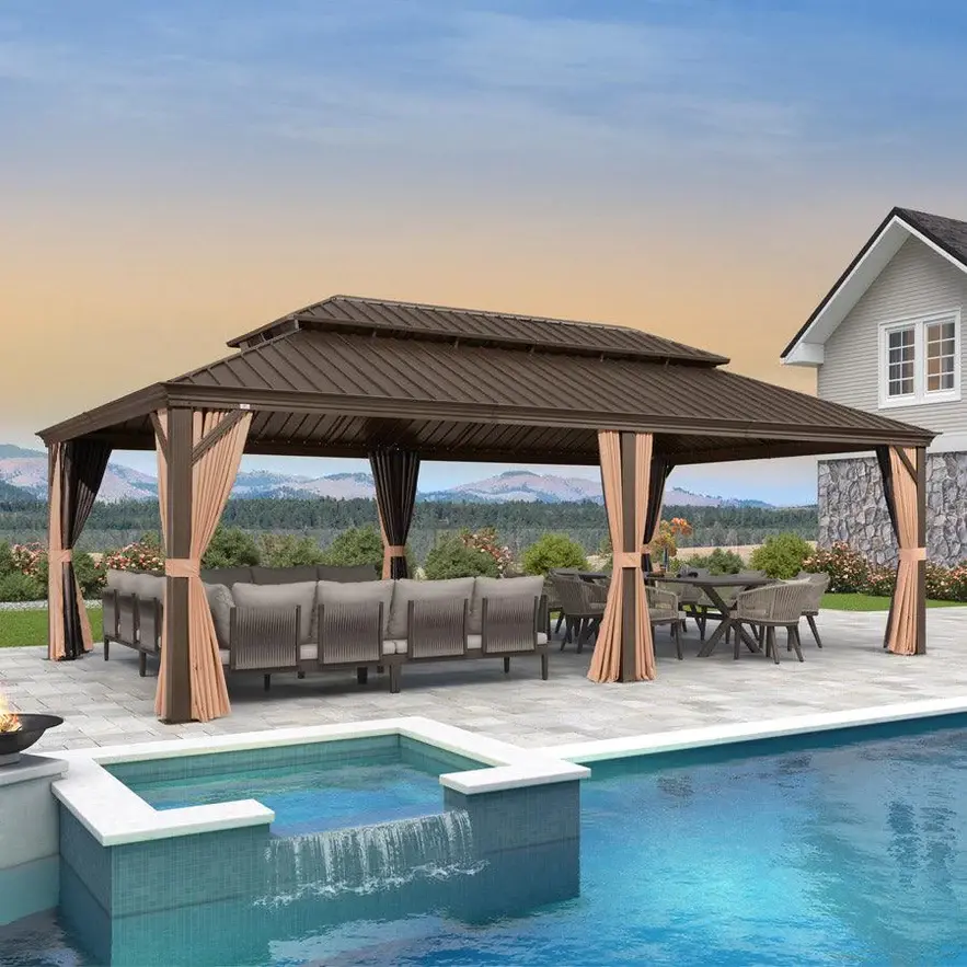 PURPLE LEAF 14'x24' Outdoor Hardtop Gazebo for Garden, Backyard Oasis - Bronze Aluminum Double Roof Frame, Outdoor Shade Canopy, Sunshade Canopy, Patio Shelter, Shaded Canopy, Grills