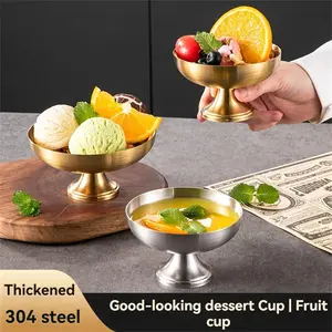 1pc/2pcs, Stainless Steel Aesthetic Dessert Bowl, Polished Metal Round Ice Cream Cup, Reusable Salad Snack Candy Bowl, Holiday Fruit Pudding Plate, Outdoor Safe Cocktail Glass