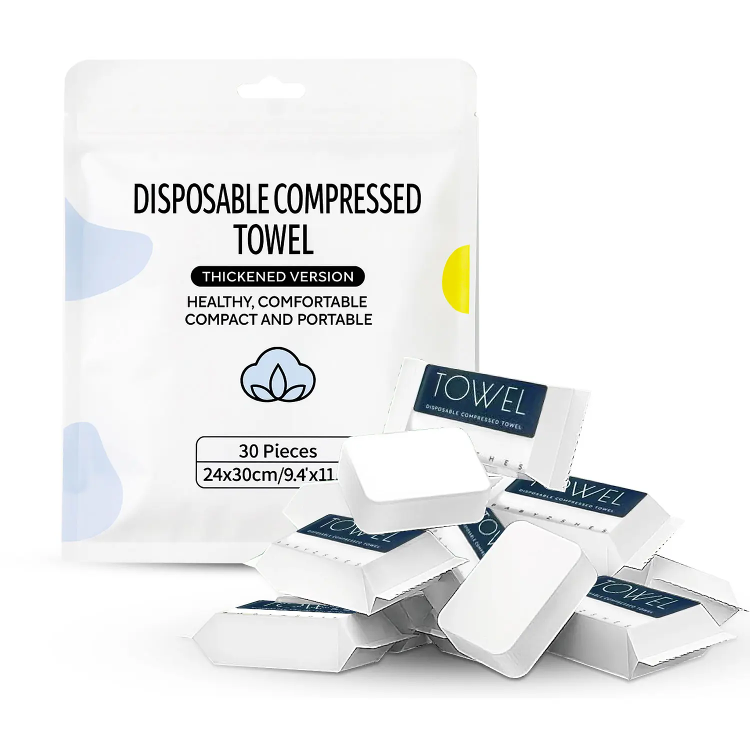 Compressed Towels 30 Pack – Disposable Face Towels for Travel, Camping & Hiking, Soft Thick Towels, Expands to 9.4" x 11.8" Biodegradable Towelette