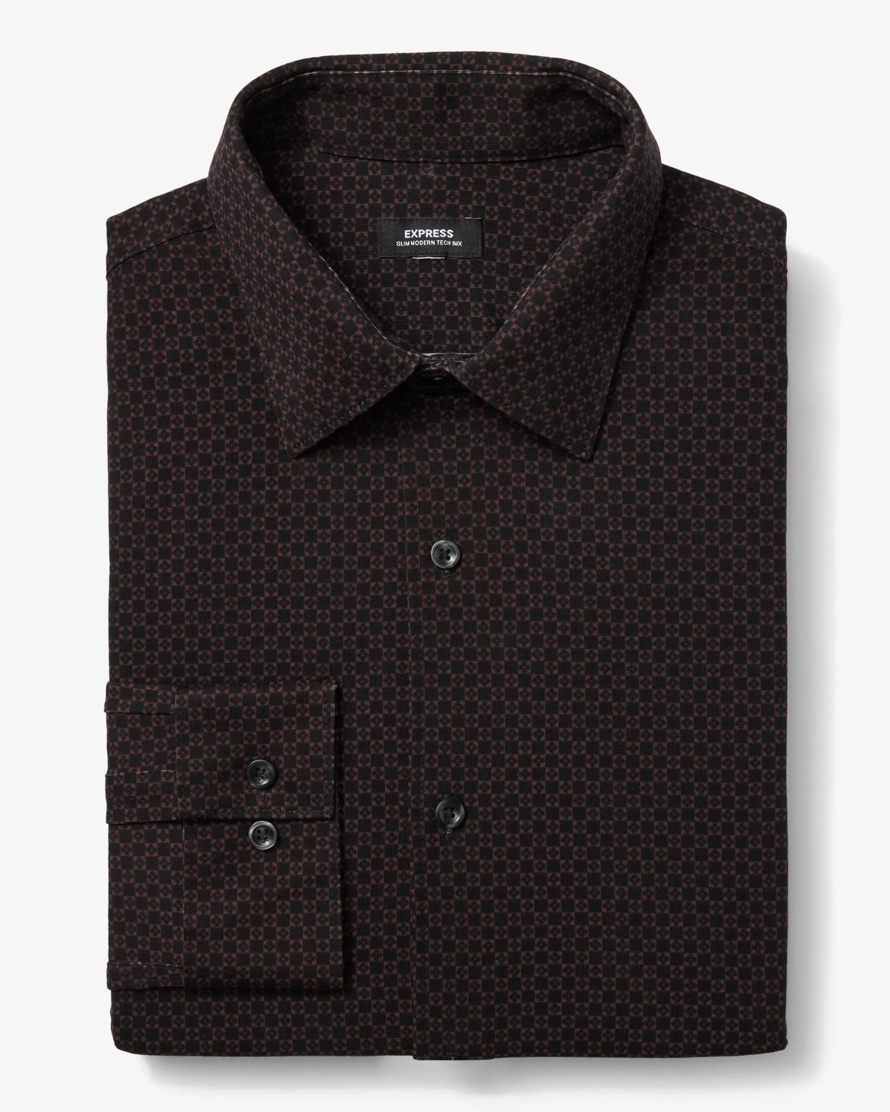 Express Slim Geo Check Stretch Modern Tech 1MX Dress Shirt