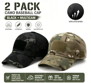 【summerwins】 2 Pack Tactical Mesh Baseball Caps for Men – Black + Camo Ripstop Hat Bundle, Breathable Outdoor Fishing Cap with Velcro Patch Panels, Adjustable EDC Hunting Hiking Range Hat, Father’s Day Gift, Memorial Day Outdoor Gear Sale