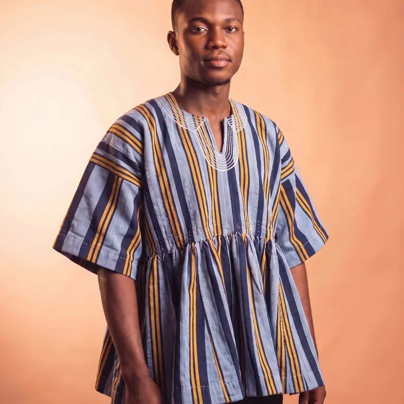 Men’s Navy & Gold Fugu Smock Clothes - Menswear Top for Workwear & Graduation Special Occasion Uniforms