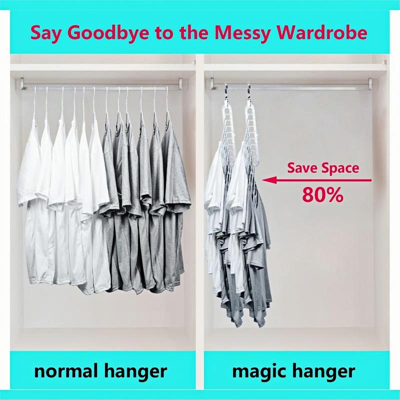 Foldable Clothes Hangers 5-Pack, 9-Hole Space-Saving Plastic Hangers, Anti-Slip Organizer for Closet and Wardrobe