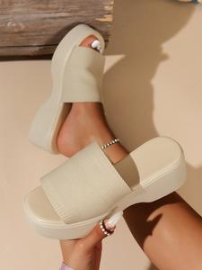 women's solid color platform sandals, thick bottom slippers, casual comfortable non-slip wedge sandals for summer, lightweight breathable walking shoes for daily back to school