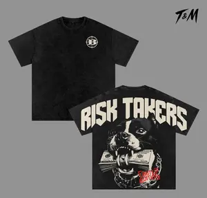 Risk Takers Graphic Tee, Vintage Washed Oversize Streetwear Shirt, Dog Money Print, Heavyweight Cotton Graphic Tee, Hip Hop Rap Style, Unisex Retro Urban Outfit