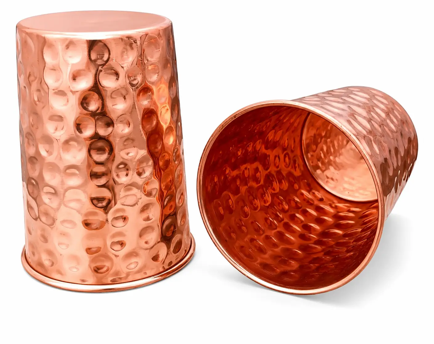 Set of 2 Hammmered Pure Copper Cups For Drinking Water Glasses Tumblers Glass for Ayurveda Health Benefits