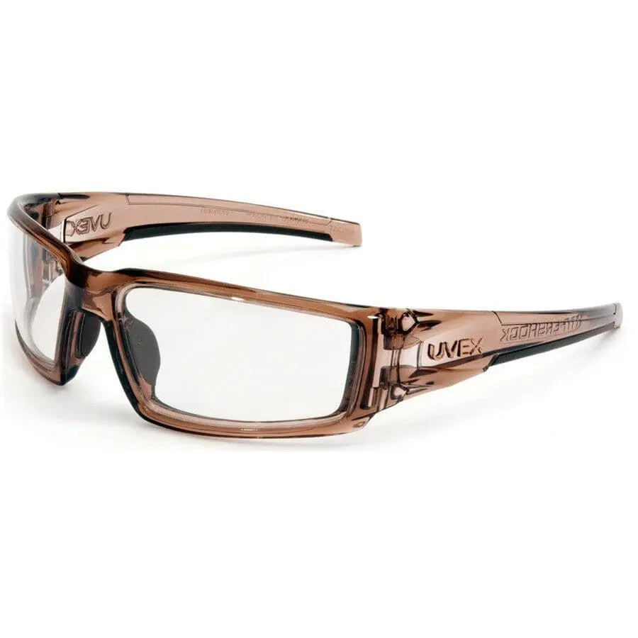 Uvex Hypershock Safety Glasses Smoke Brown with Clear Hydroshield Anti-Fog Lenses