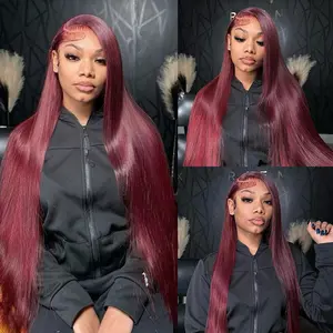 Wiggins Hair Straight Cherry Red Colored Hair 7x5 Pre-Cut Lace Wigs Cherry Cola Red Human Hair Glueless Ready To Go Glueless Wigs Beginners Friendly