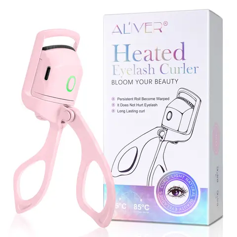 Aliver Women's Compact Rechargeable Heated Electric Eyelash Curler - Handheld Makeup Tool with 2 Heating Modes (65°C-85°C), 230mAh Battery, 41*65*130mm Size, Curl Enhancing for Quick Natural Results