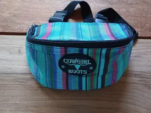 Equestrian Turquoise Serape Stripe Saddle Clutch Bag - Compact 8.5x5x4in Pommel-Fit Design, Adjustable Straps for Trail Riding