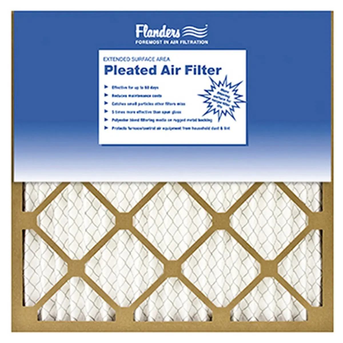 Flanders 81555.011625 Basic Pleated Air Filter - Kraft Frame, Wire-Backed Media, Dust/Lint Protection, 16x25x1 in, For Household Appliances, Pack of 12