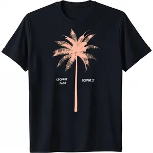 Men's and Women's Palm Tree & Letter Print Short Sleeve Graphic Tee, Regular Fit Casual Street Round Neck T-shirt for Summer, Suitable for Daily Wear, Teen Girl Clothes, Clean Girl Clothes, Girly Clothing, Vintage Girly Clothes, Cute College girl