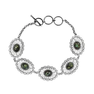 D'Joy Artisan Crafted Whispering Web Turquoise 6.10 ctw Concho Bracelet in Sterling Silver 6.50-8In Christmas Gifts