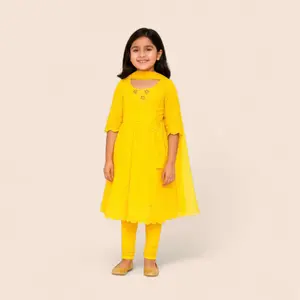 Georgette Partywear Anarkali Small Sizes - Yellow Dress with Tassels, Elegant Design for any Occasions -  Comfort Formal Soft Comfortable Long Sleeve