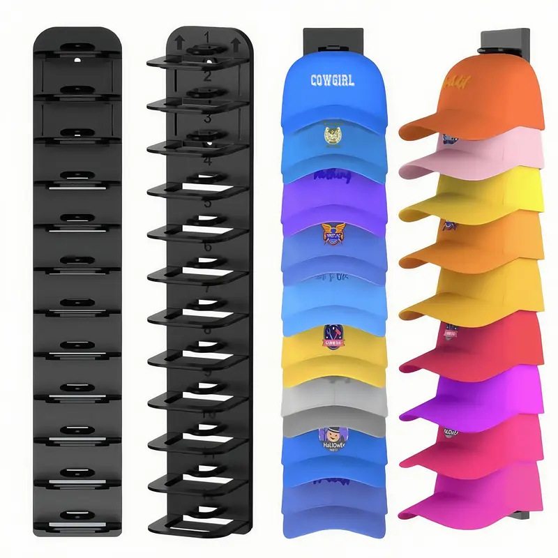 2-Pack Extra Large Modern Plastic Cap Storage Organiser Shelves - No-Drill Adhesive Hanging Installation, Over-Door Rack, 12-Layer Big-Black 24-Hat Holder, Enhanced Design, Easy Pickup Display, Dad Gift, Decor (Living Room/Bedroom Use)