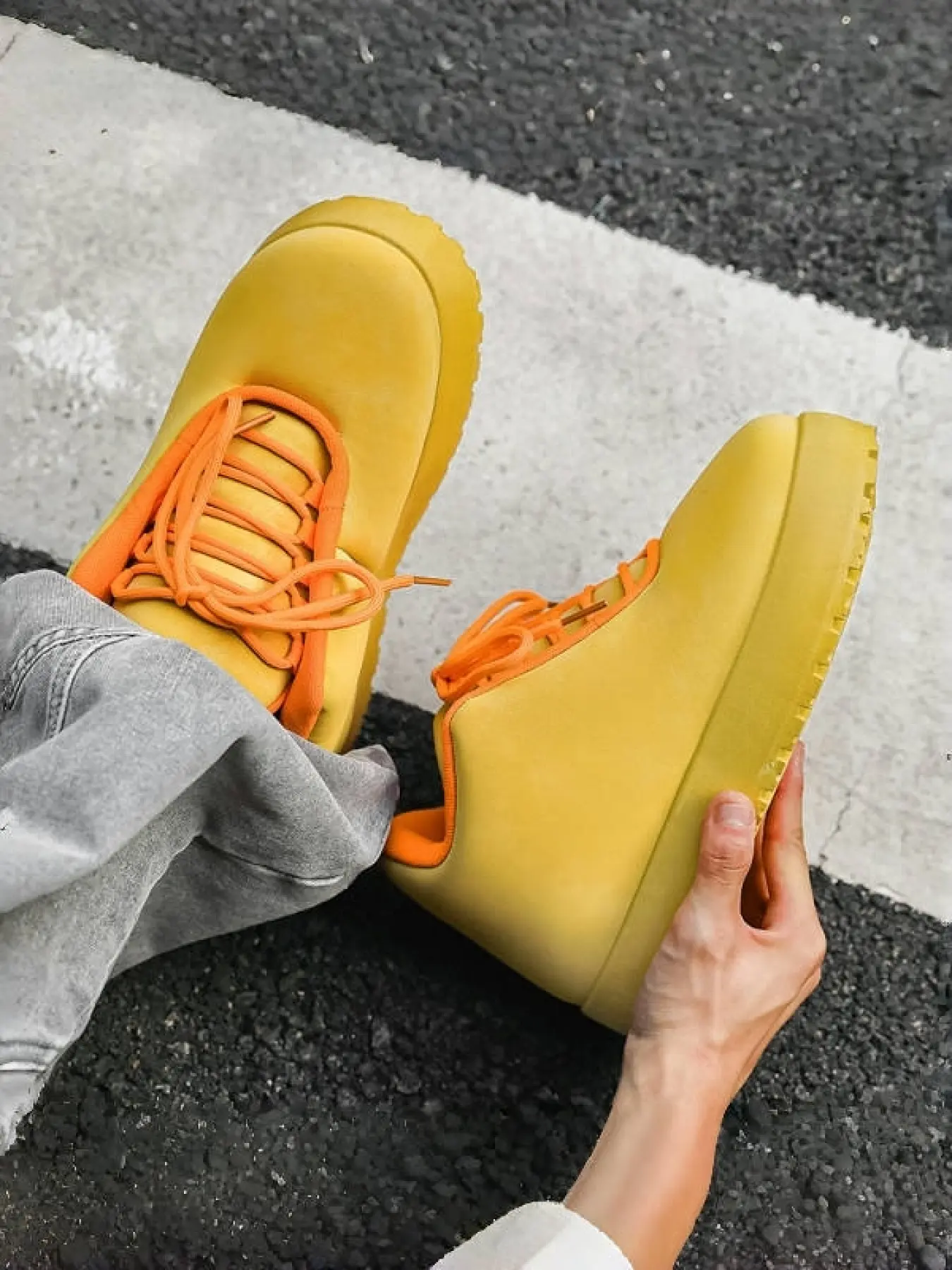 Men's Yellow-Orange Color-Block Ugly Cute Big Head Bread Shoes: Soft Anti-Slip + Height-Increasing Versatile, Casual Daily Outfit Trendy Shoes