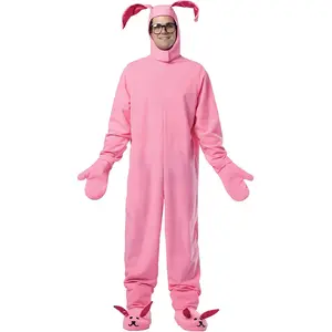 Men's Pink Christmas Bunny Wig Easter Bunny Onesie Pajamas Role Play Youth Set Costume Menswear Import In 1992 Plush One-Piece Cosplay animal onesie Santa Claus Cheongsam Party Dress