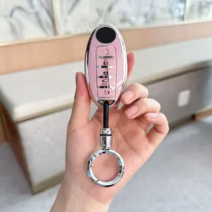 ACEBOYfor Nissan 5 Button Pink Car Keys Shell CaseKeychain Protector Accessories for Altima Sentra Rogue Pathfinder Murano Armada Maxima Versa Soft TPU