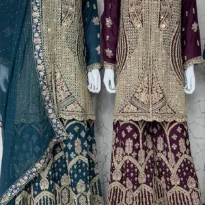 Heavy Embroidered Sharara with Long Top and Dupatta 3 Piece Set for Women - Traditional Fashion Ensemble