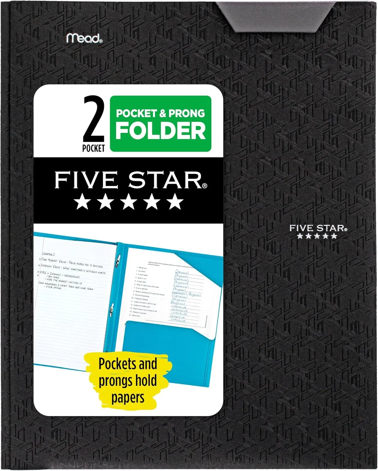 Black 2-Pocket Plastic Top Loader Binder Folder with Stay-Put Tabs and Prong Fasteners, 8.5x11" Paper Hold Capacity (72113)