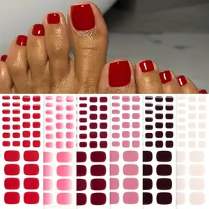 Solid Color Toe Gel Nail Wraps Strips, French Tip Toenails, 6 Sheets Self-adhesive Nail Art Wraps, Long-lasting Shiny Finish Nail Sticker for Women  Nail Art Home Salon
