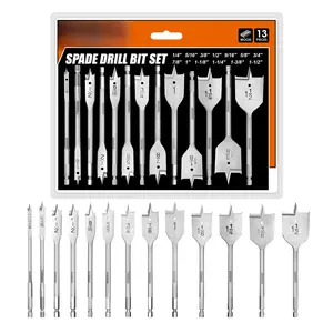 Spade Drill Bits Set, Paddle Flat Bits 1/4 Inch to 1-1/2 Inch for , Plastic, Aluminum Hole  13-